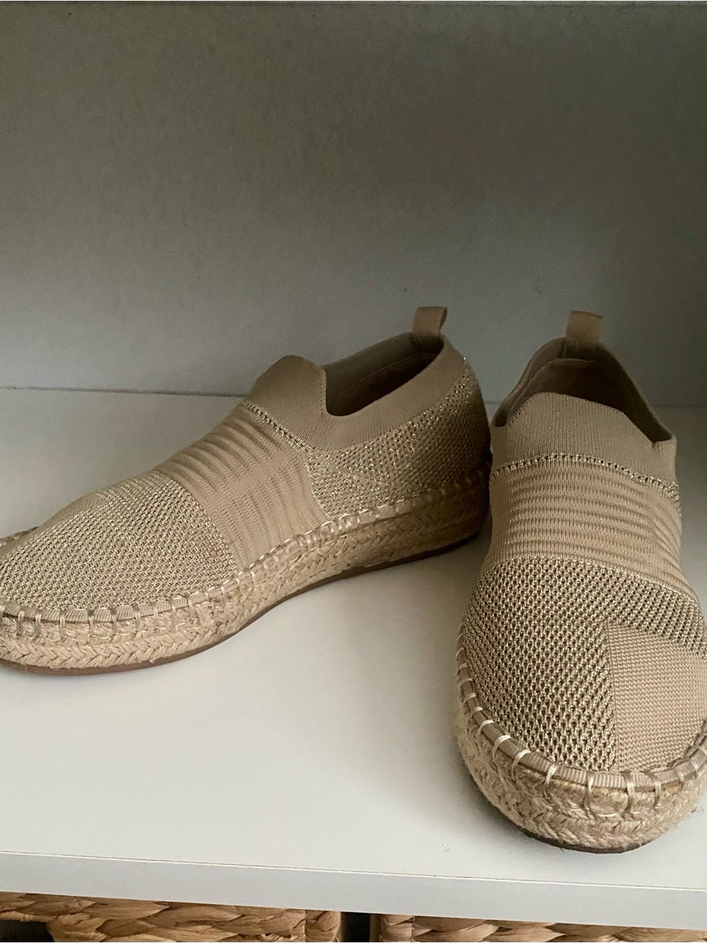 Fergalicious Beige Knit Slip-On Espadrille Loafers